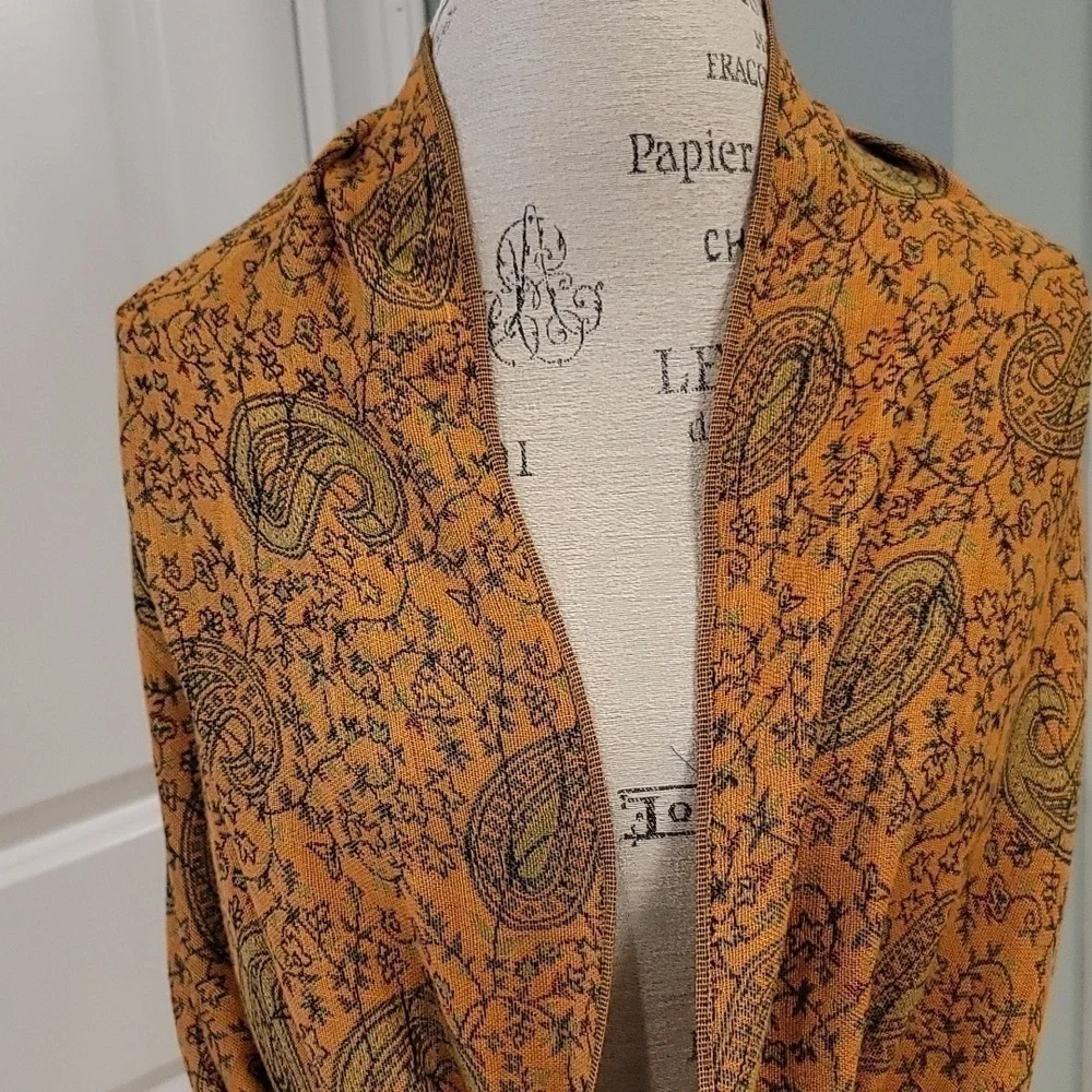 Pashmina Shawl Burnt Orange And Green Paisley Cashmere And Silk Blend